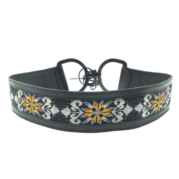 Black Leather Western Saddle Cinch Embroidered Southwest Santa Fe Indie Belt XL main image 6